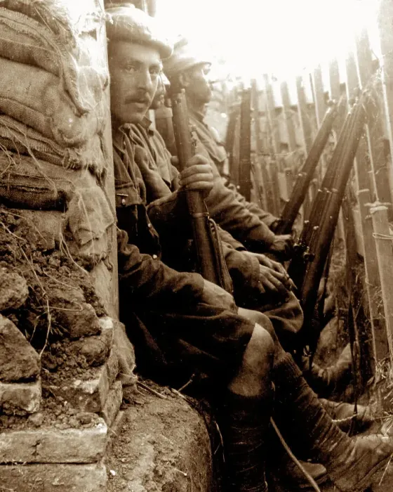 Framed Print : Black Watch and Indian soldiers in a trench near Calais, WW1 Framed Print : Black Watch and Indian soldiers in a trench near Calais, WW1