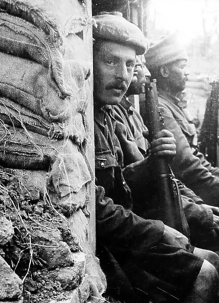 A Black Watch soldier in a trench during the First World War