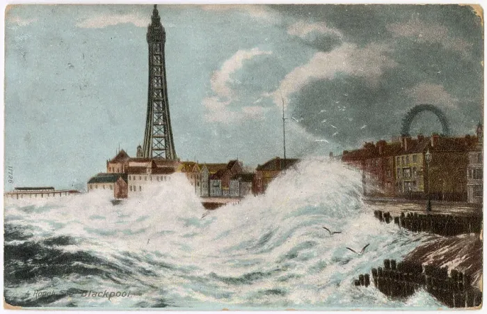 Framed Print : Blackpool, Lancashire: a rough sea. Date: 1904 Framed Print : Blackpool, Lancashire: a rough sea. Date: 1904