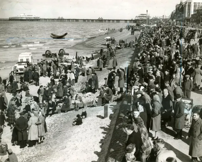Framed Print : Blackpool Pier and Beach, Easter 1947 Framed Print : Blackpool Pier and Beach, Easter 1947