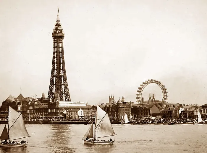 Framed Print : Blackpool Tower and beach, Victorian period Framed Print : Blackpool Tower and beach, Victorian period