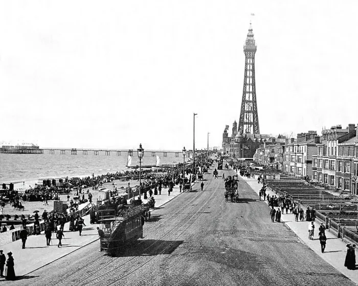 Framed Print : Blackpool Tower Pier and Tram Victorian period Framed Print : Blackpool Tower Pier and Tram Victorian period