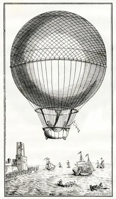 Framed Print : Blanchard and Jeffries crossing the Channel in a balloon Framed Print : Blanchard and Jeffries crossing the Channel in a balloon