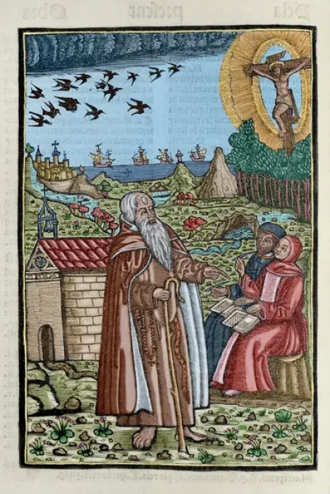 Framed Print : Blanquerna by Ramon Llull (1235-1316). Colored engraving Framed Print : Blanquerna by Ramon Llull (1235-1316). Colored engraving