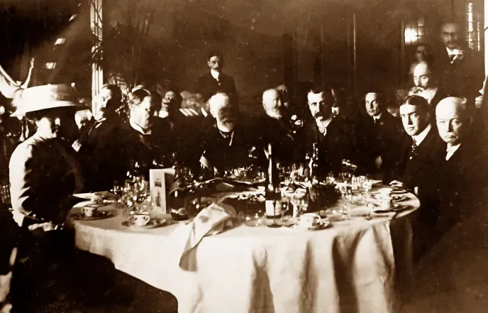 Framed Print : Bleriot and Shackleton and others at lunch Framed Print : Bleriot and Shackleton and others at lunch