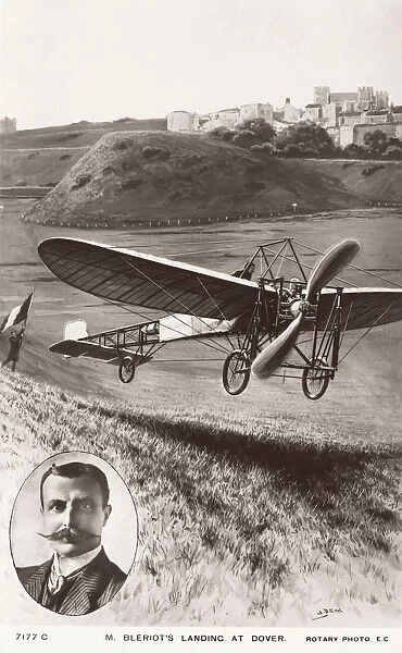 Bleriot XI  /  11. A Painting of Louis Bleriot Landing the Bleriot XI Monoplane