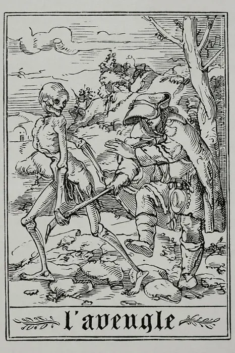 Framed Print : The Blind Man. The Death grabs the blind man's Framed Print : The Blind Man. The Death grabs the blind man's