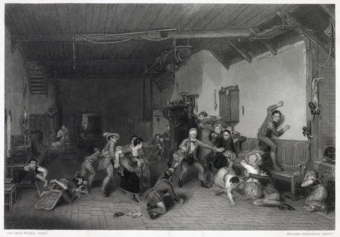 Framed Print : Blind Mans Buff at a childrens party Date: early 19th century Framed Print : Blind Mans Buff at a childrens party Date: early 19th century