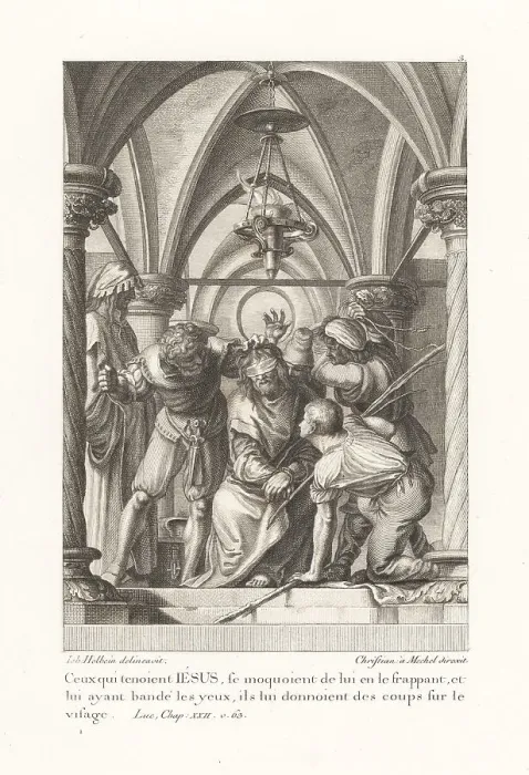 Framed Print : Blindfolded Jesus Christ is mocked and beaten by his guards Framed Print : Blindfolded Jesus Christ is mocked and beaten by his guards