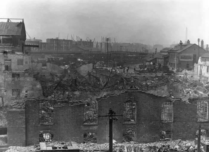 Framed Print : Blitz in London -- GWR yard, Millwall, London Framed Print : Blitz in London -- GWR yard, Millwall, London