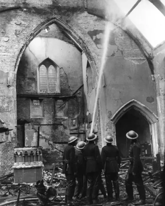 Framed Print : Blitz in London -- inside a bombed church, WW2 Framed Print : Blitz in London -- inside a bombed church, WW2