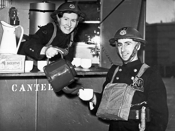 Blitz in London -- tea break for AFS firefighter, WW2