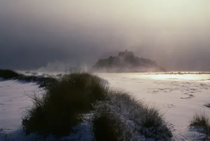 Framed Print : Blizzard over St Michaels Mount, Cornwall Framed Print : Blizzard over St Michaels Mount, Cornwall