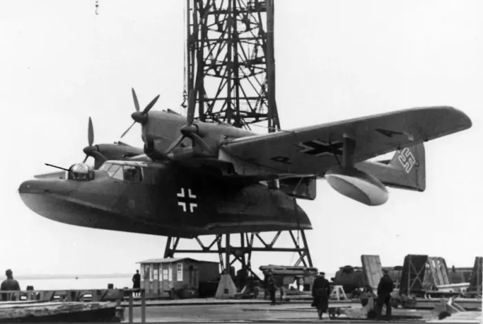 Framed Print : Blohm u Voss BV138C being hoisted into the water Used f Framed Print : Blohm u Voss BV138C being hoisted into the water Used f