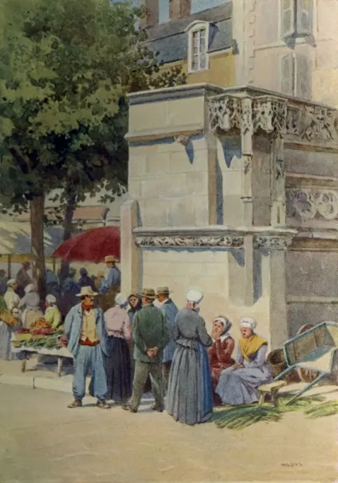 Framed Print : Blois, the fountain of Louis XII. in the market-place, Fran Framed Print : Blois, the fountain of Louis XII. in the market-place, Fran