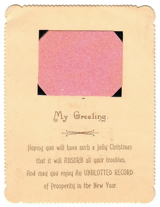 Framed Print : Blotter with comic verse on a Christmas card Framed Print : Blotter with comic verse on a Christmas card