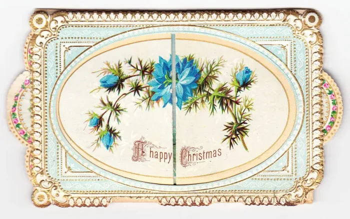 Framed Print : Blue flowers on a Christmas card Framed Print : Blue flowers on a Christmas card