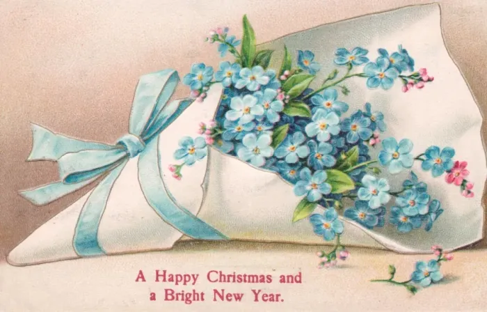 Framed Print : Blue flowers on a Christmas and New Year postcard Framed Print : Blue flowers on a Christmas and New Year postcard