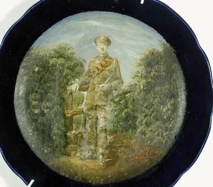 Framed Print : Blue glazed plate - WW1 RFA soldier Framed Print : Blue glazed plate - WW1 RFA soldier
