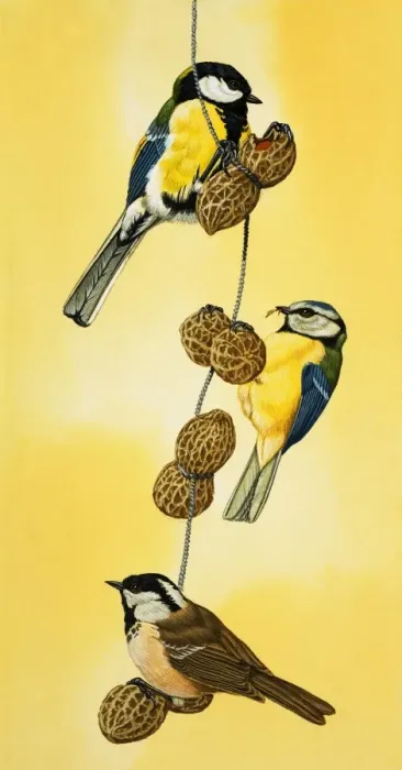 Framed Print : Blue tits feeding on nuts Framed Print : Blue tits feeding on nuts