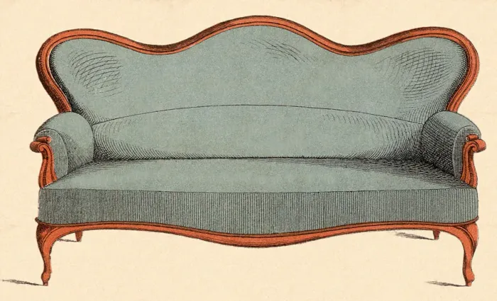 Framed Print : Blue Upholstered Couch Date: 1880 Framed Print : Blue Upholstered Couch Date: 1880
