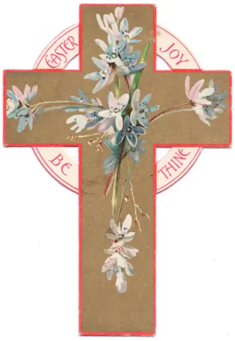 Framed Print : Blue and white flowers on a cross-shaped Easter card Framed Print : Blue and white flowers on a cross-shaped Easter card
