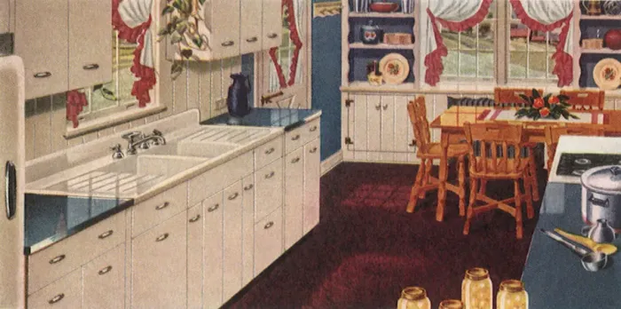Framed Print : Blue and White Kitchen Date: 1948 Framed Print : Blue and White Kitchen Date: 1948