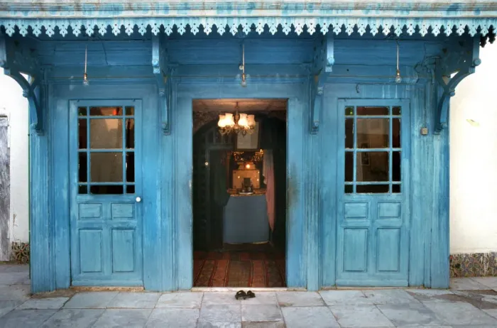 Framed Print : Blue wooden mosque in Sidi Bou Said, Tunisia Framed Print : Blue wooden mosque in Sidi Bou Said, Tunisia