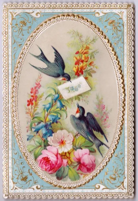 Framed Print : Bluebirds and flowers on an audible greetings card Framed Print : Bluebirds and flowers on an audible greetings card