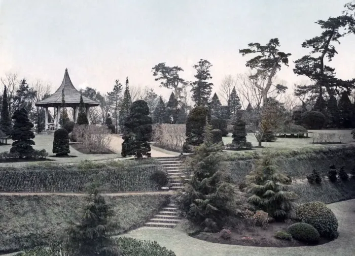 Framed Print : Bluff gardens Yokohama, Japan 1880s. Date: 1880s Framed Print : Bluff gardens Yokohama, Japan 1880s. Date: 1880s