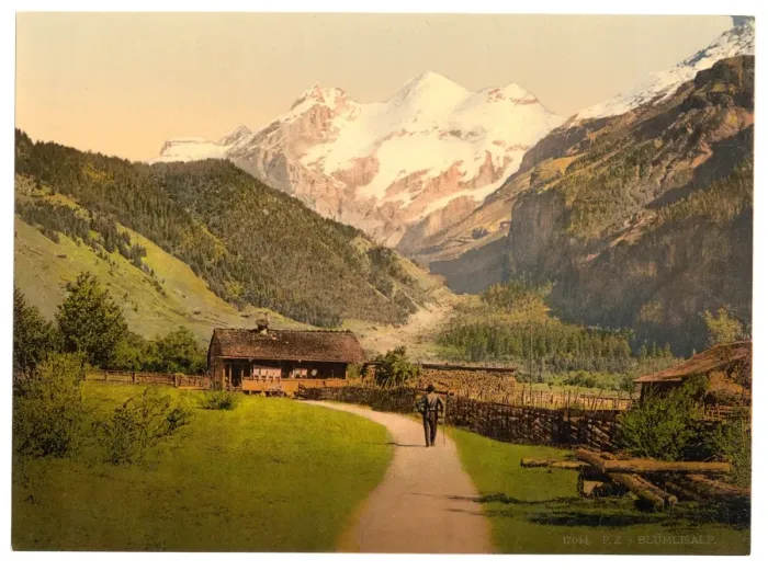 Framed Print : Blumlisalp and chalets, Bernese Oberland, Switzerland Bl?mli Framed Print : Blumlisalp and chalets, Bernese Oberland, Switzerland Bl?mli