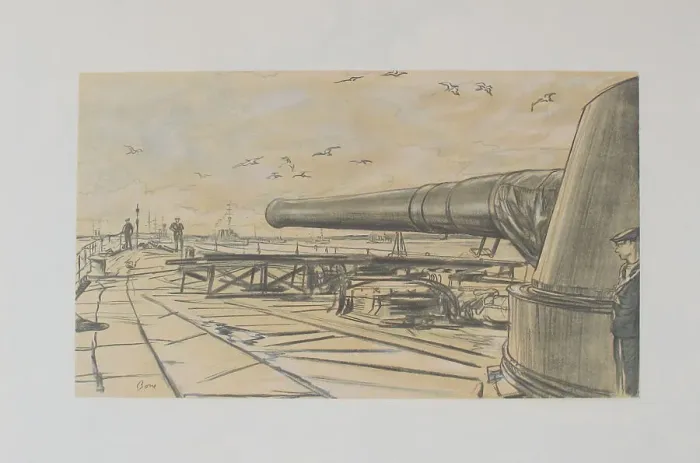 Framed Print : On Board a Battleship, by Muirhead Bone, WW1 Framed Print : On Board a Battleship, by Muirhead Bone, WW1