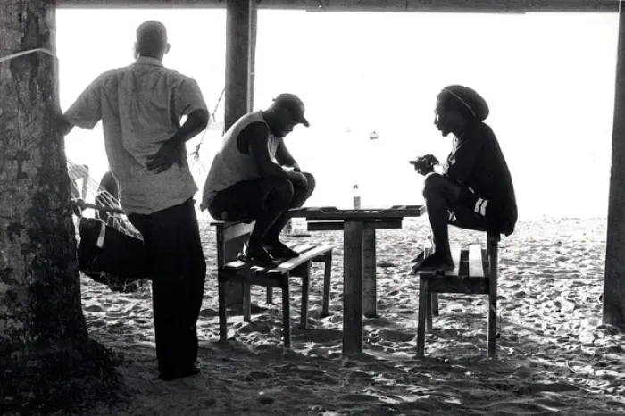 Framed Print : Board game on the beach, Tobago, West Indies