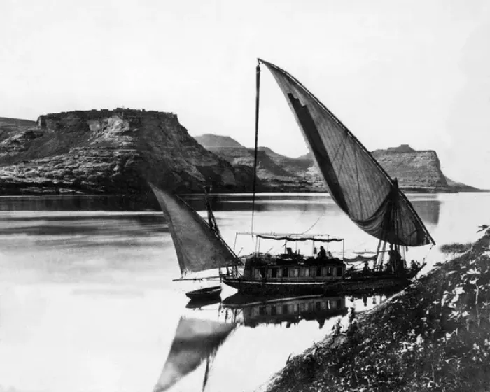 Framed Print : Boat at Qasr Ibrim on the River Nile, Egypt Framed Print : Boat at Qasr Ibrim on the River Nile, Egypt