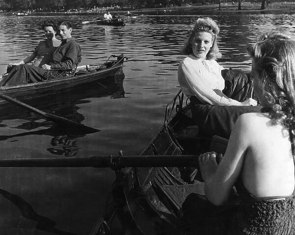 Boating lake in London park, 1940s