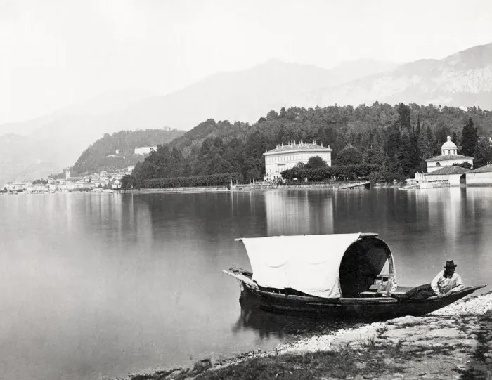 Framed Print : Boatman and boat, Italian Lakes, Italy Framed Print : Boatman and boat, Italian Lakes, Italy