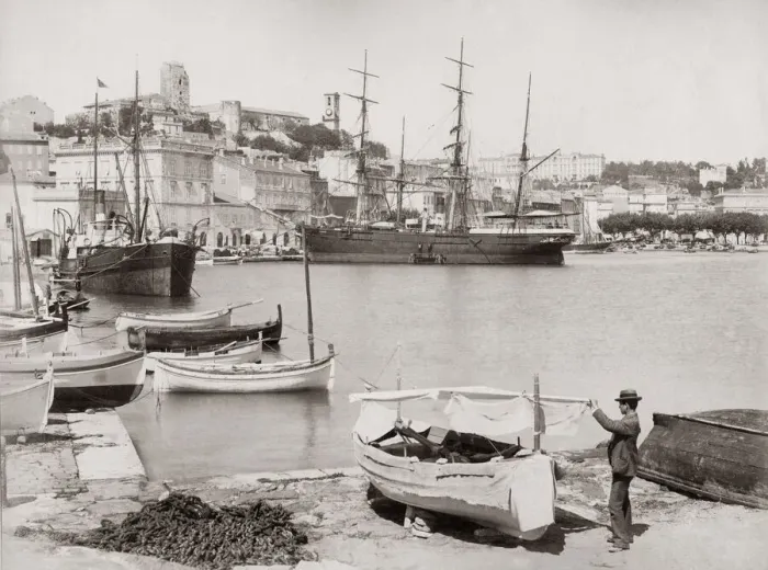 Framed Print : Boats in the harbour, Cannes, France, c. 1890 s Framed Print : Boats in the harbour, Cannes, France, c. 1890 s