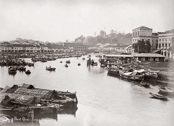 Boats in the harbour, Singapore, c. 1880s Boat Quay