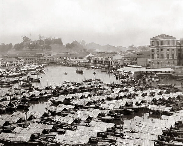 Boats in the harbour, Singapore, circa 1880s