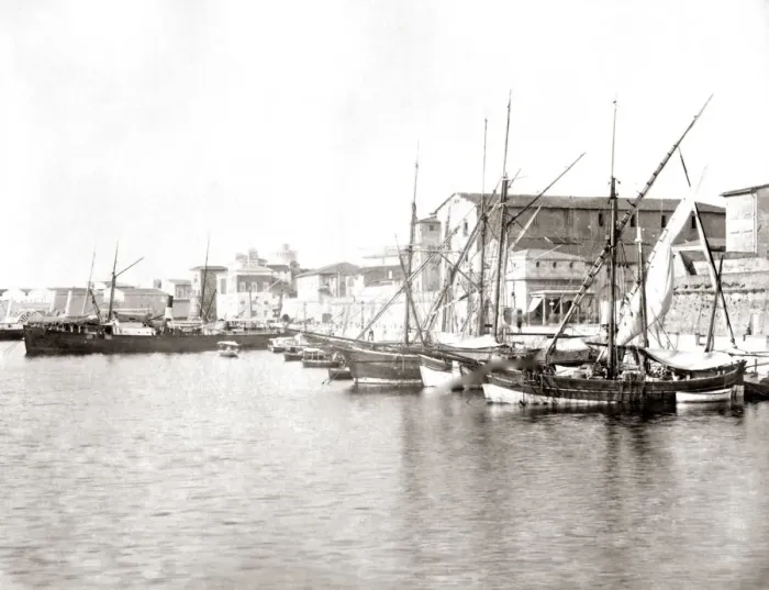 Framed Print : Boats at Livorno, Italy, circa 1880s Framed Print : Boats at Livorno, Italy, circa 1880s