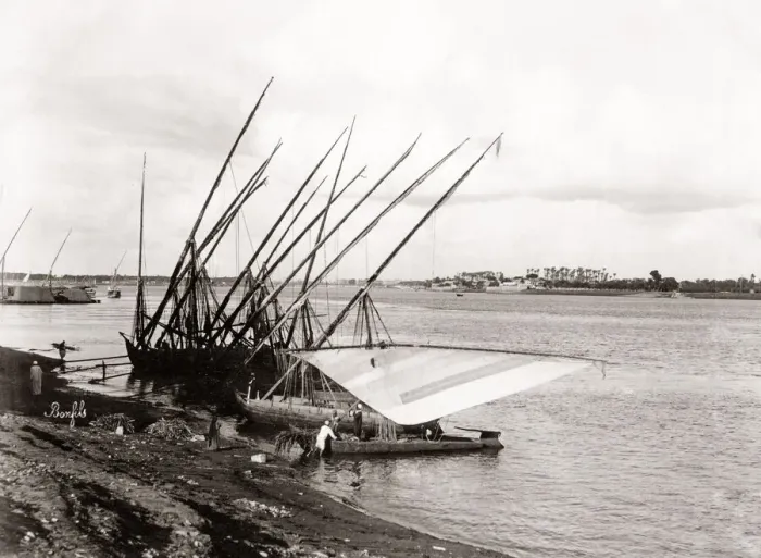 Framed Print : Boats on the River Nile, near Cairo, Egypt, c. 1880 s Framed Print : Boats on the River Nile, near Cairo, Egypt, c. 1880 s