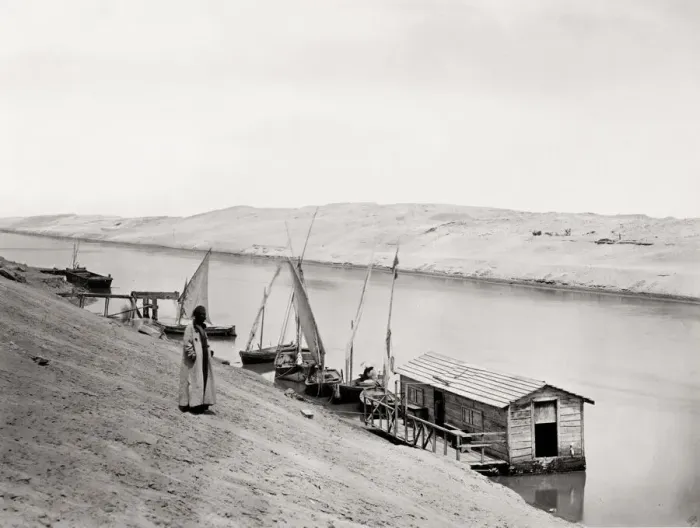 Framed Print : Boats on the Suez Canal, Egypt Framed Print : Boats on the Suez Canal, Egypt