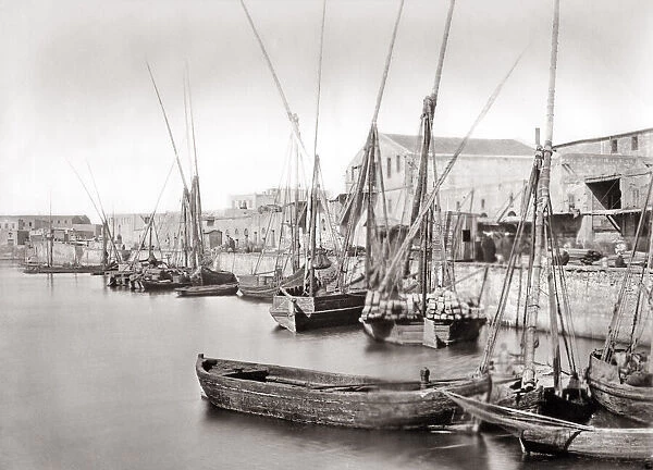 Boats at wharves, Alexandria, Egypt, c. 1880 s