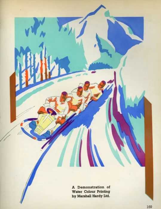Framed Print : Bob Sleigh scene in Art Deco style Framed Print : Bob Sleigh scene in Art Deco style