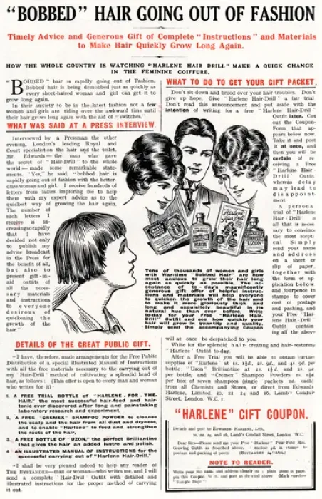 Framed Print : Bobbed hair going out of fashion, 1919 Harlene advert