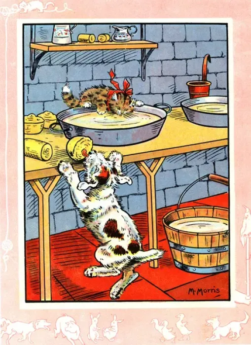 Framed Print : Bobby the dog and Fluff the cat in the dairy Framed Print : Bobby the dog and Fluff the cat in the dairy