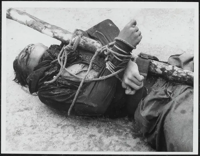 Framed Print : Body of a Malayan Terrorist trussed to a stake Framed Print : Body of a Malayan Terrorist trussed to a stake
