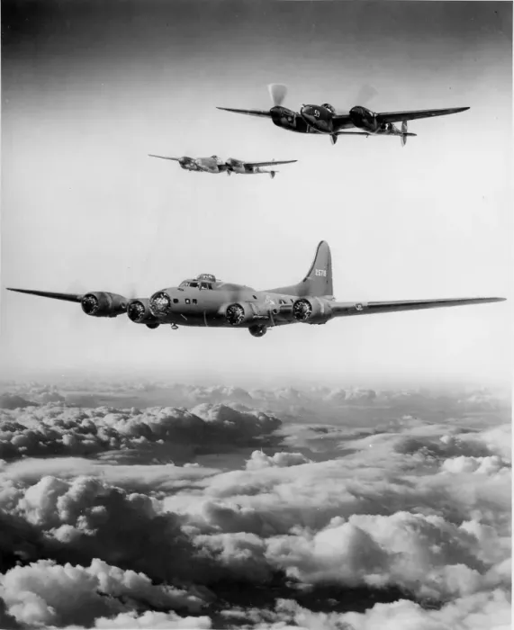 Framed Print : Boeing B-17F Fortress with Lockheed P-38 escorts Framed Print : Boeing B-17F Fortress with Lockheed P-38 escorts