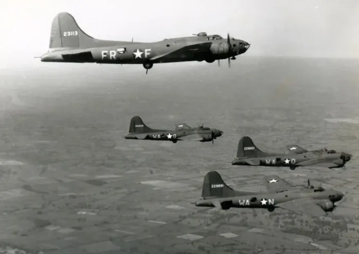 Framed Print : Boeing B-17F quartet of 524th & 525th BS, 379th BG Framed Print : Boeing B-17F quartet of 524th & 525th BS, 379th BG