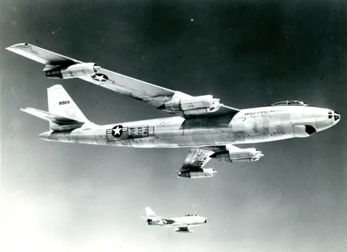Framed Print : Boeing B-47A Stratojet, 49-1909 with a North American sa? Framed Print : Boeing B-47A Stratojet, 49-1909 with a North American sa?